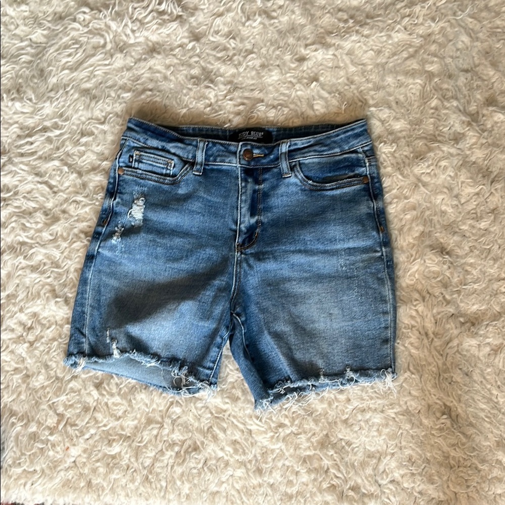 Judy Blue Jean Shorts Classic Blue Distressed